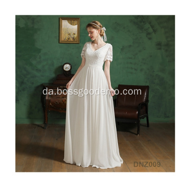 Seneste enkle blonder langærmet brudekjole brude kjole hvid blonder